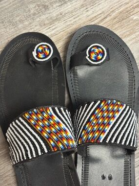 Black Multicolor Beaded Slide Sandals with Multicolor Seed Beads